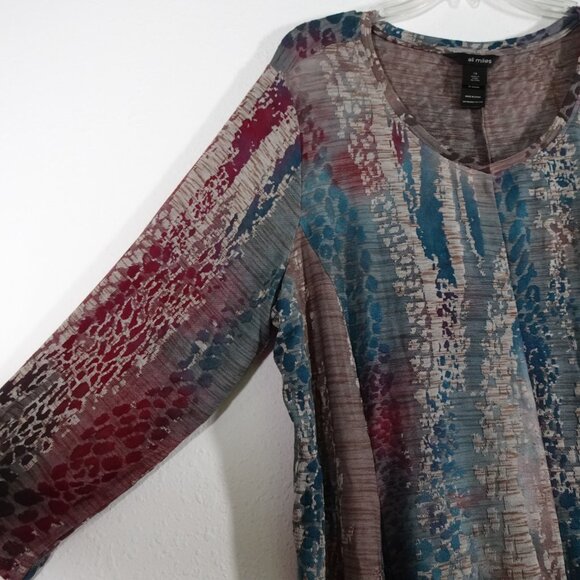 Ali Miles Knit Tunic Top Women's Plus Size 1X Multicolor Loose Fit Burnout - Picture 4 of 10